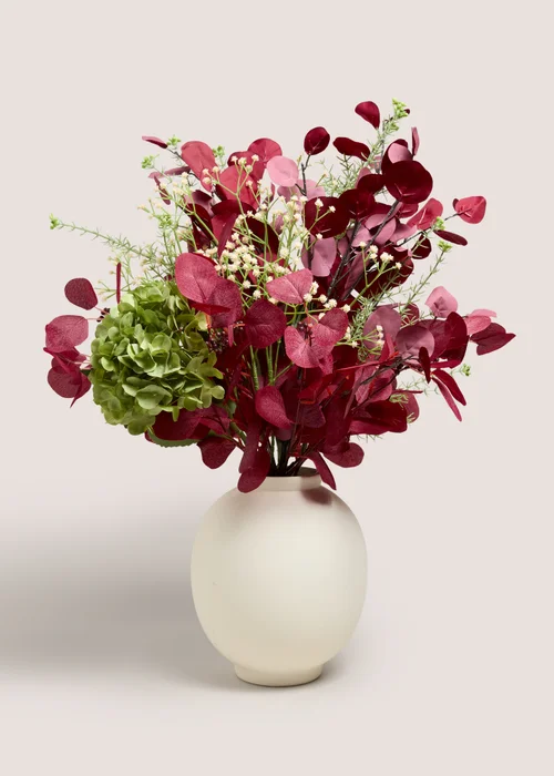 Burgundy Floral Arrangement & Pot Image 1