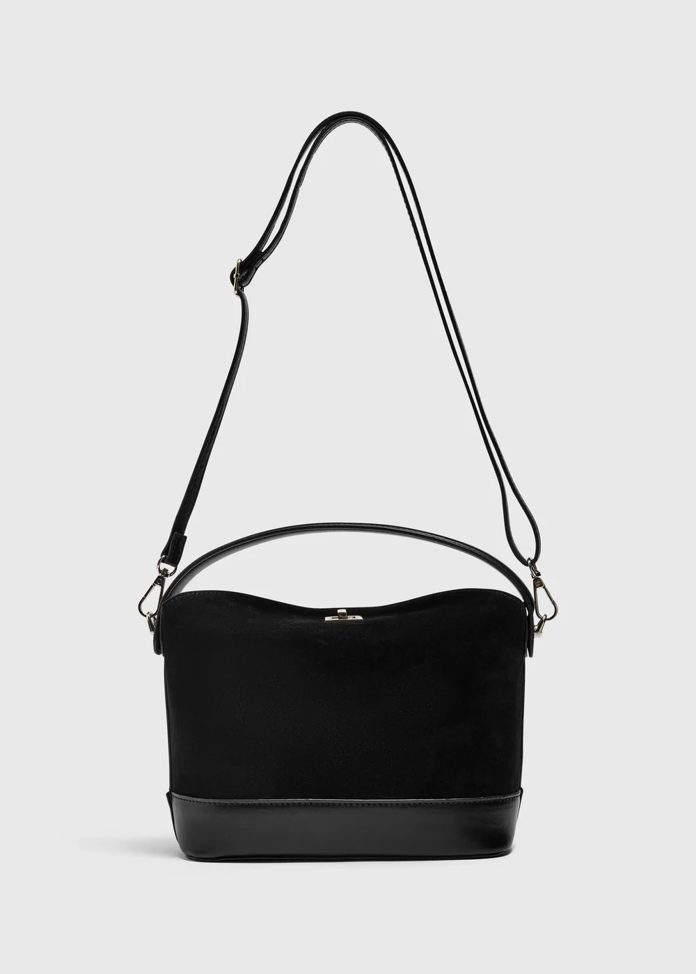 Black Suede Twist Lock Crossbody Bag - One Size Image 1