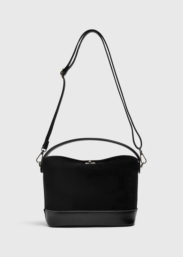Black Suede Twist Lock Crossbody Bag