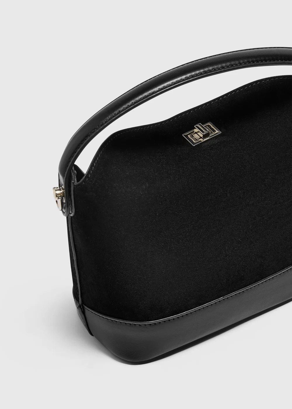 Black Suede Twist Lock Crossbody Bag - One Size Image 2