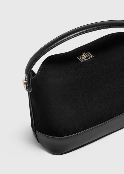 Black Suede Twist Lock Crossbody Bag - One Size Image 2