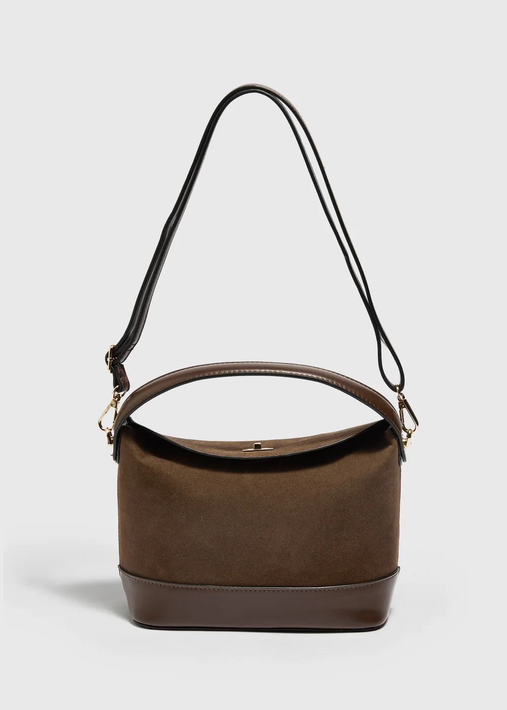 Brown Faux Suede Cross Body Bag - One Size Image 1