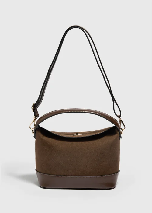 Brown Faux Suede Cross Body Bag - One Size Image 1