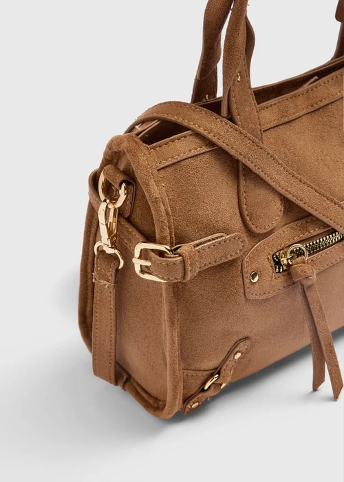 Tan Faux Suede Cross Body Bag - One Size Image 2