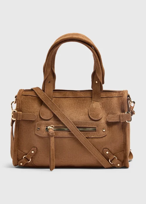 Tan Faux Suede Cross Body Bag - One Size Image 1