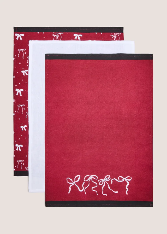 3 Pack Red Bow Tea Towels
