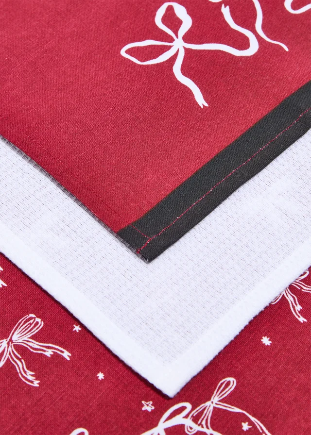 3 Pack Red Bow Tea Towels