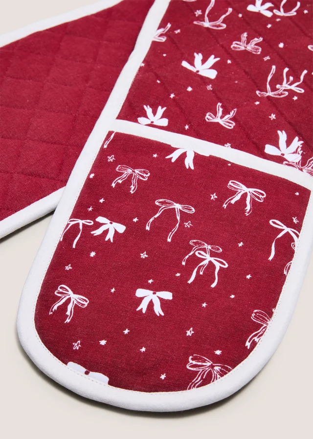 Burgundy Bow Oven Gloves