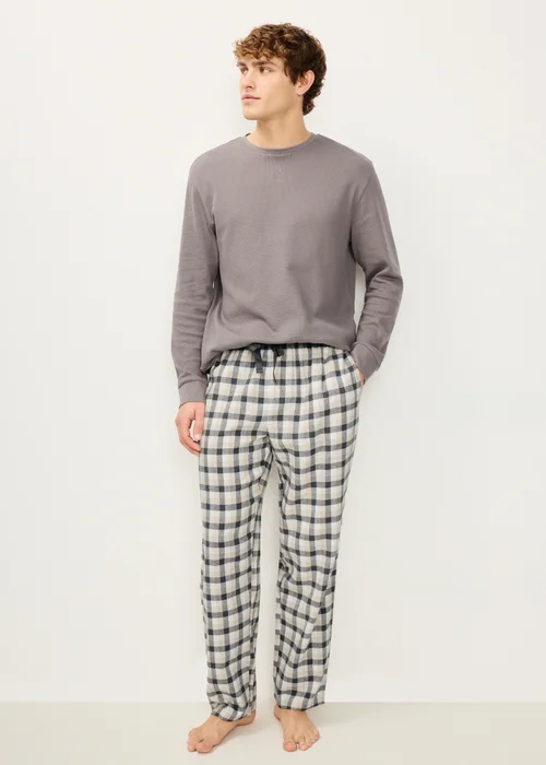 2 Pack Grey Brushed Check Pyjama Bottoms - XS Image 1
