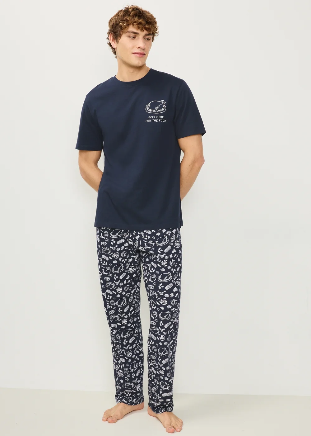 Navy Christmas Dinner Pyjama Set - XS Image 1