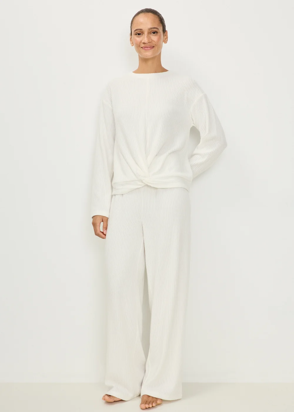 Cream Cosy Ribbed Lounge Set - S Image 1
