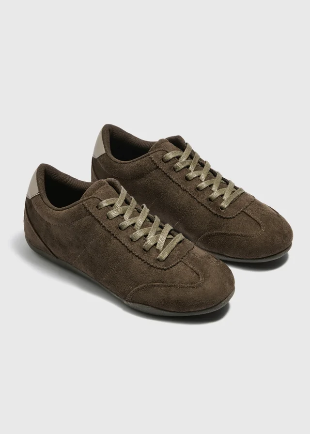 Khaki Slim Retro Trainers