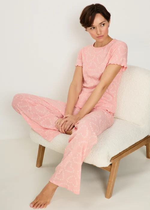 Pink Pointelle Heart Pyjama Trousers - XS Image 1