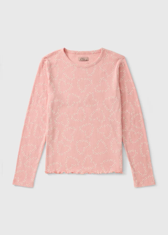 Pink Pointelle Heart Print Pyjama Top