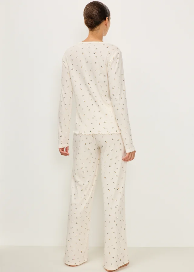 Cream Pointelle Printed Pyjamas