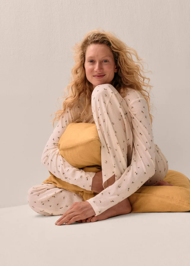 Cream Pointelle Printed Pyjamas