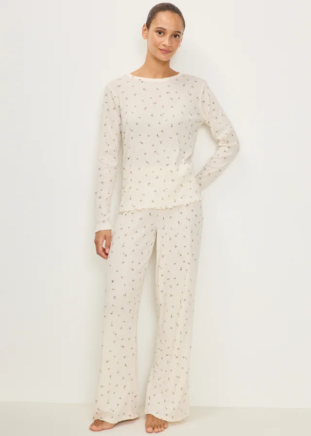 Cream Pointelle Printed Pyjamas
