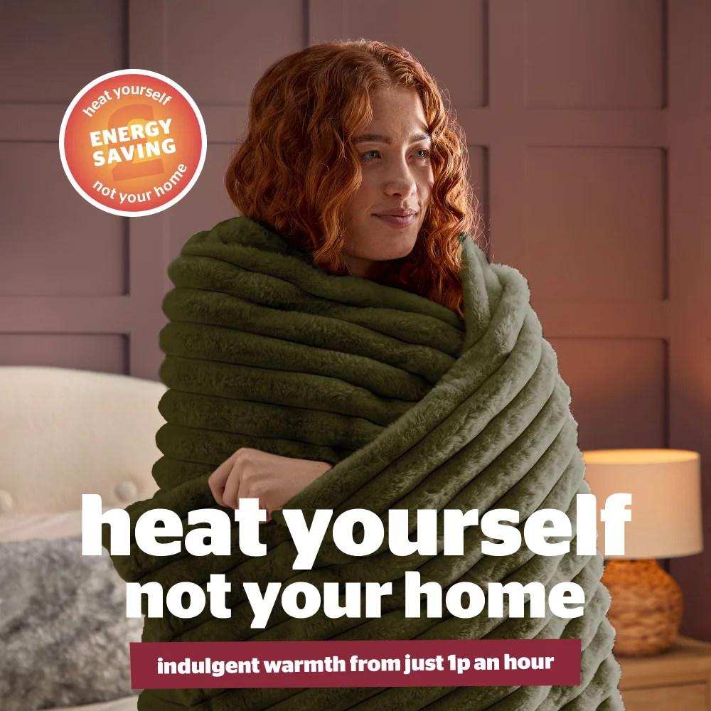 SilentNight Green Ribbed Faux Fur Heated Throw Image 4