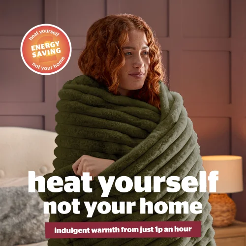 SilentNight Green Ribbed Faux Fur Heated Throw Image 4