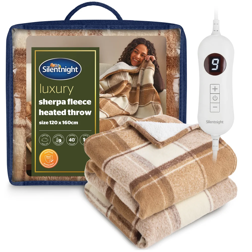 SilentNight Cream Luxury Check Fleece Heated Throw Image 1