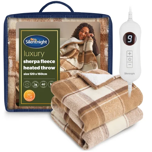 SilentNight Cream Luxury Check Fleece Heated Throw Image 1