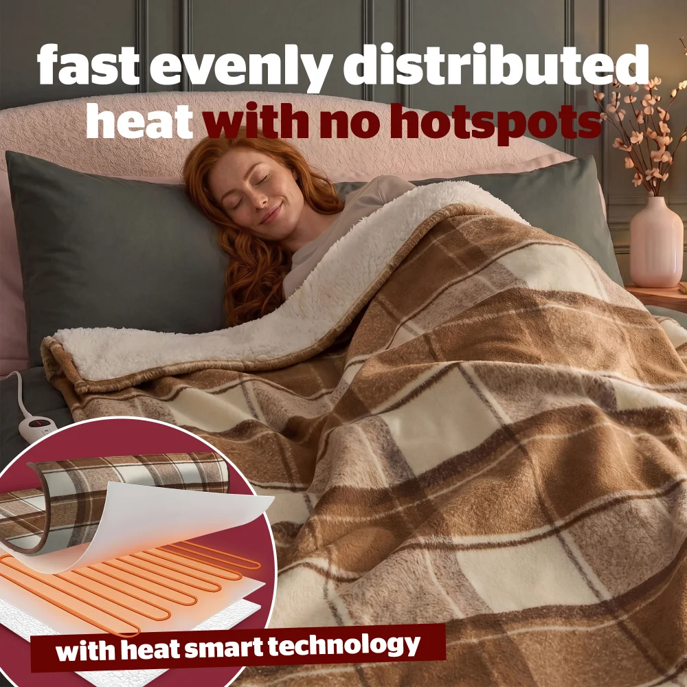 SilentNight Cream Luxury Check Fleece Heated Throw Image 3