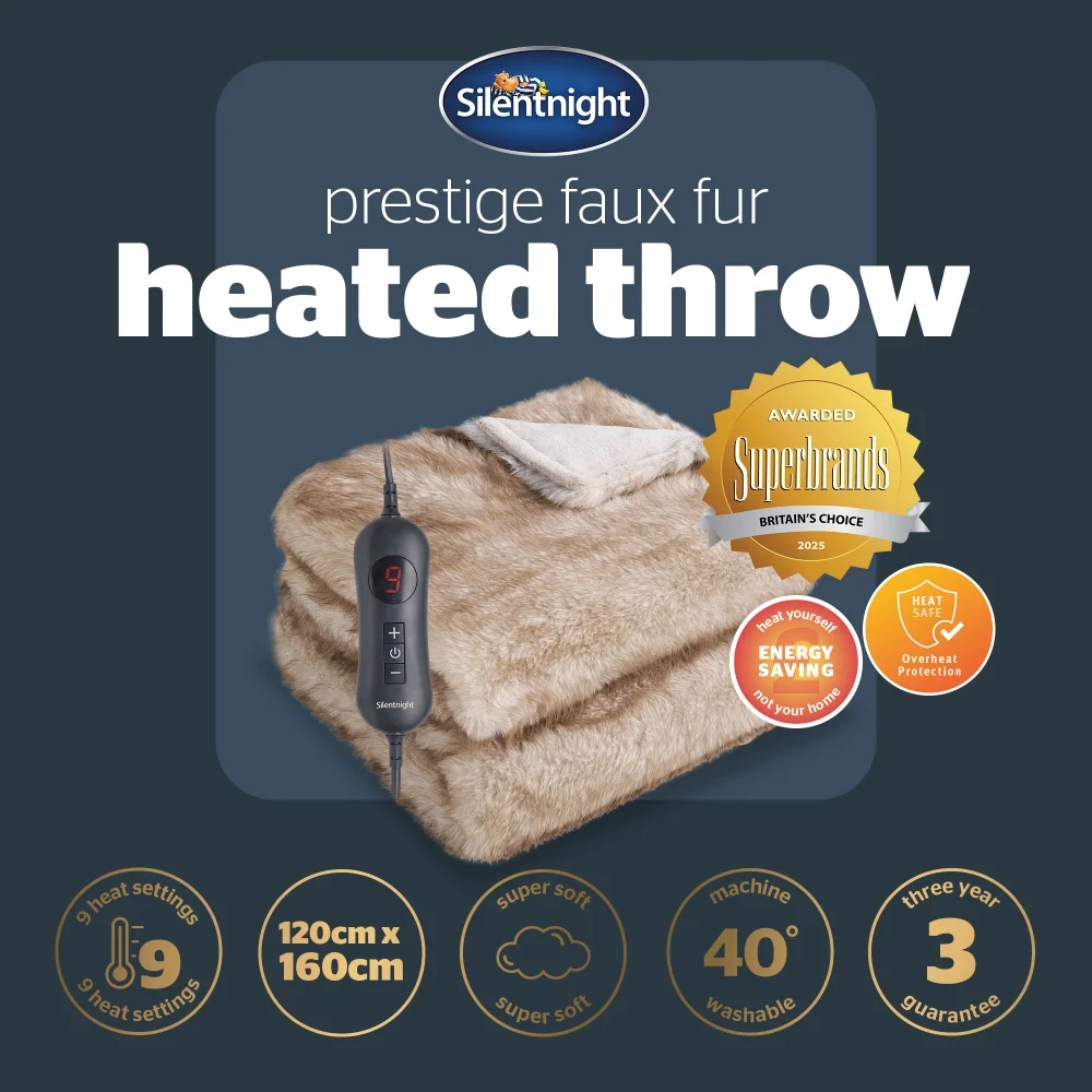 SilentNight Cream Prestige Faux Fur Heated Throw Image 1