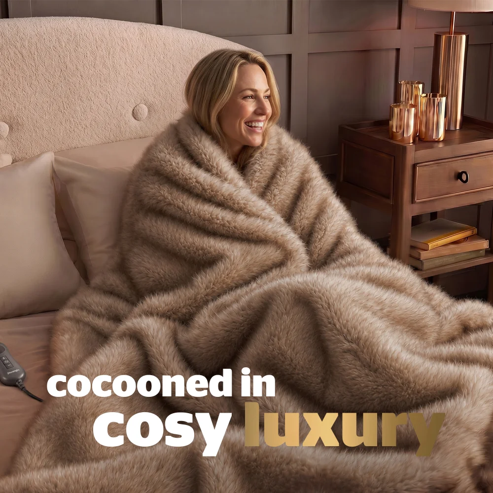 SilentNight Cream Prestige Faux Fur Heated Throw Image 2