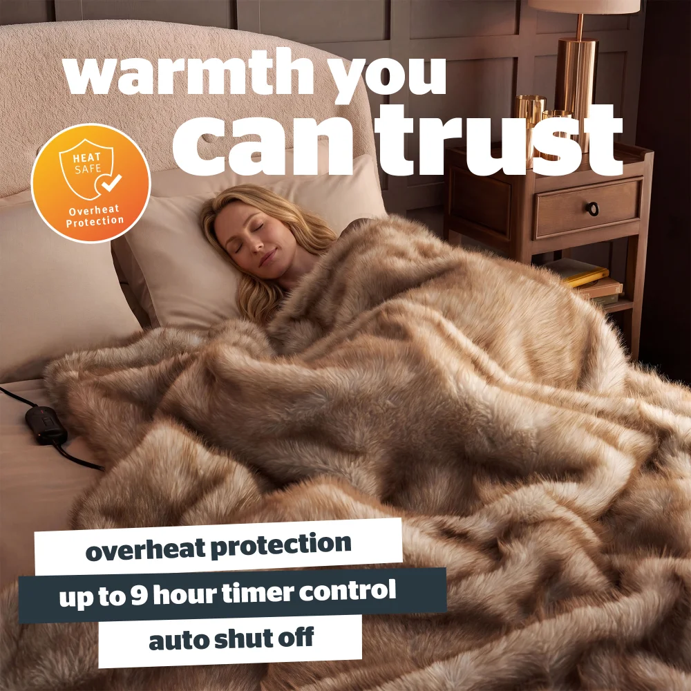 SilentNight Cream Prestige Faux Fur Heated Throw Image 3