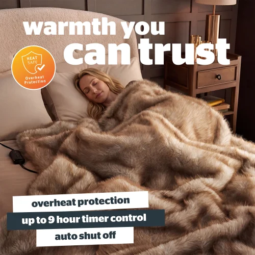SilentNight Cream Prestige Faux Fur Heated Throw Image 3