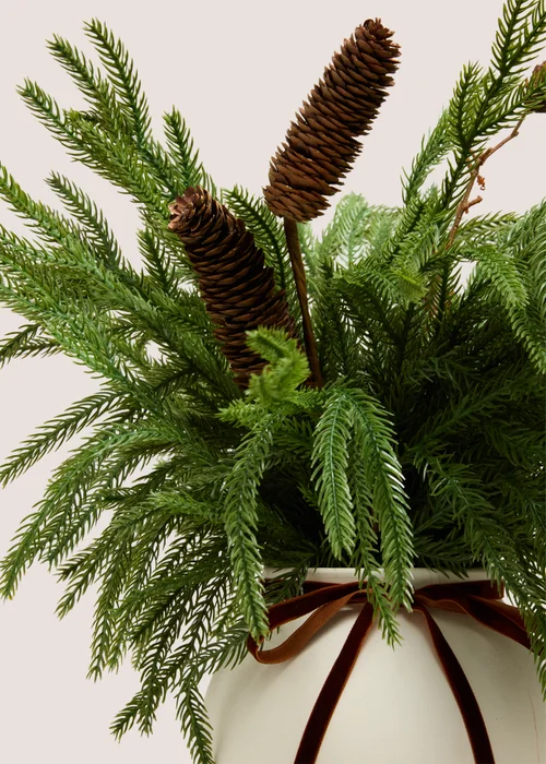 Faux Spruce & Chocolate Bow Vase Image 2