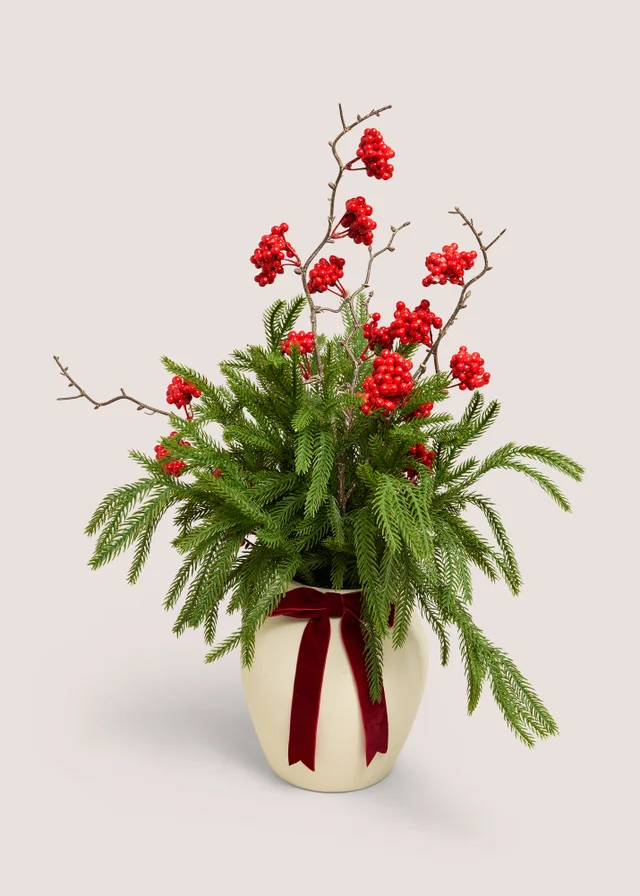 Red Potted Faux Spruce