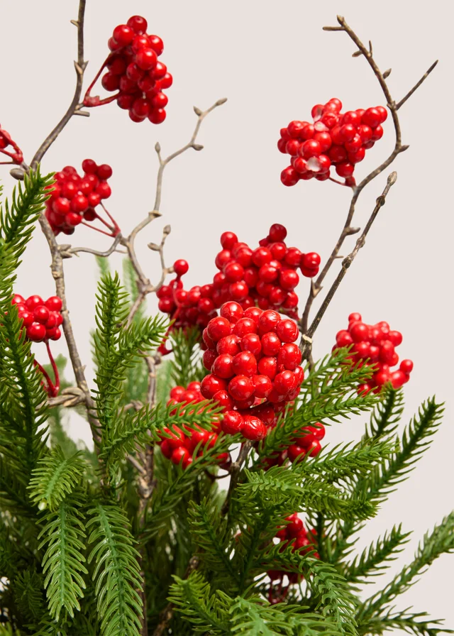 Red Potted Faux Spruce