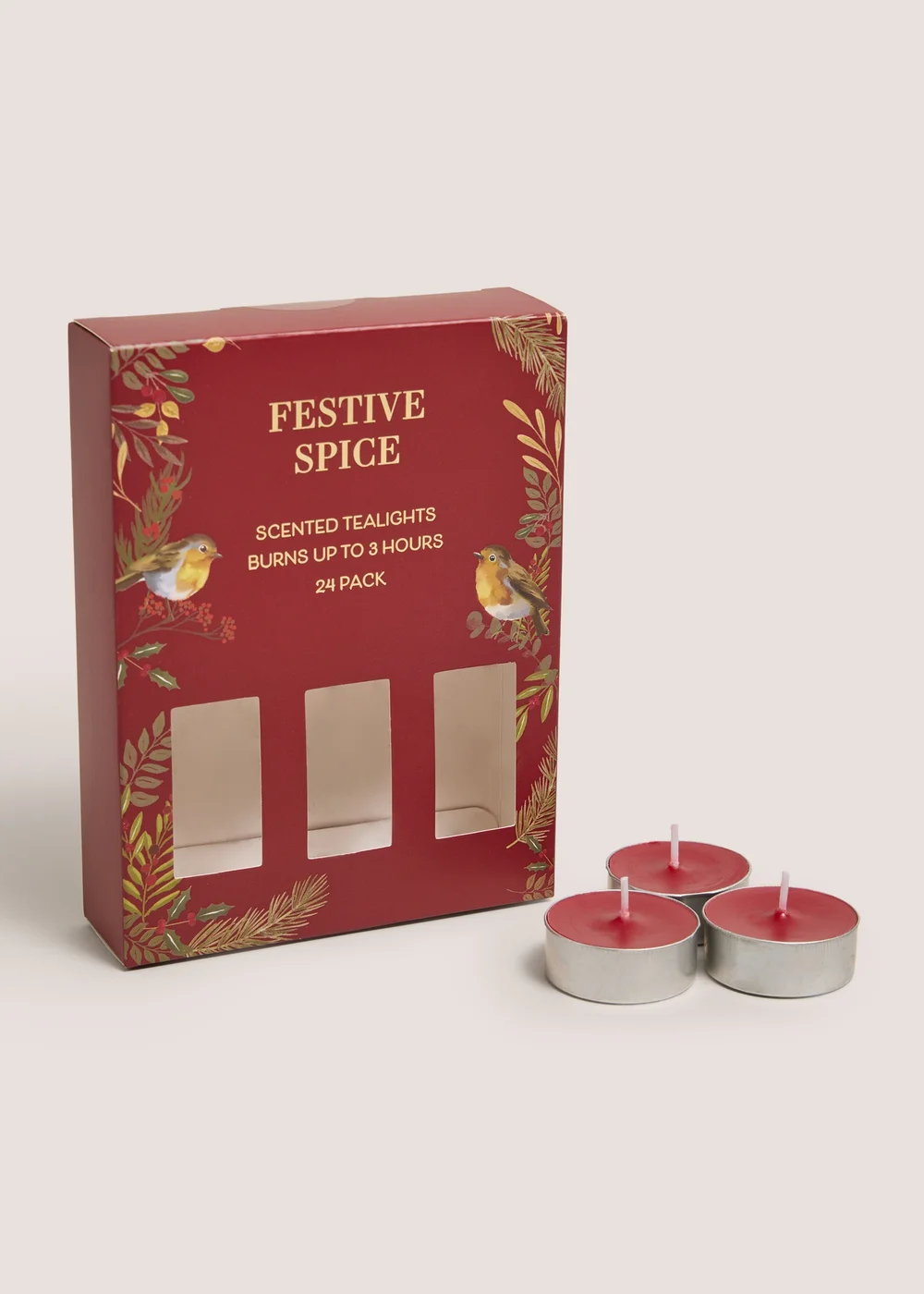 24 Pack Red Festive Spice Tealights Image 1