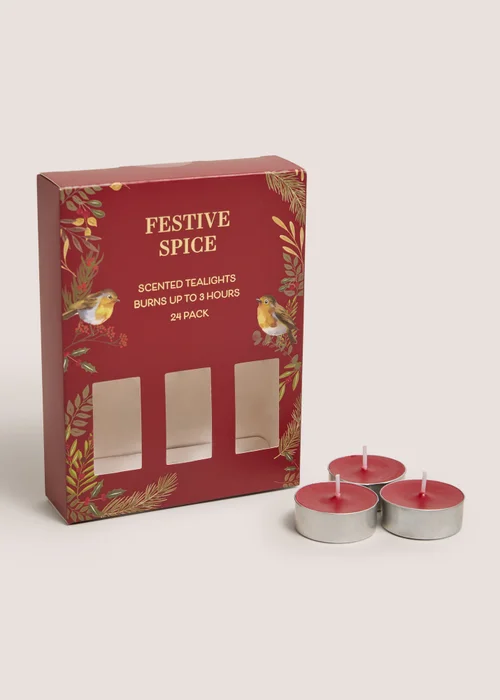 24 Pack Red Festive Spice Tealights Image 1