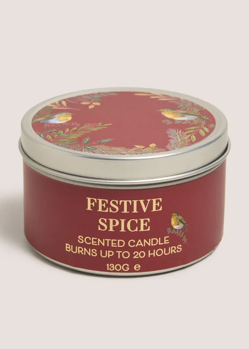Red Festive Spice Tin Candle Image 1