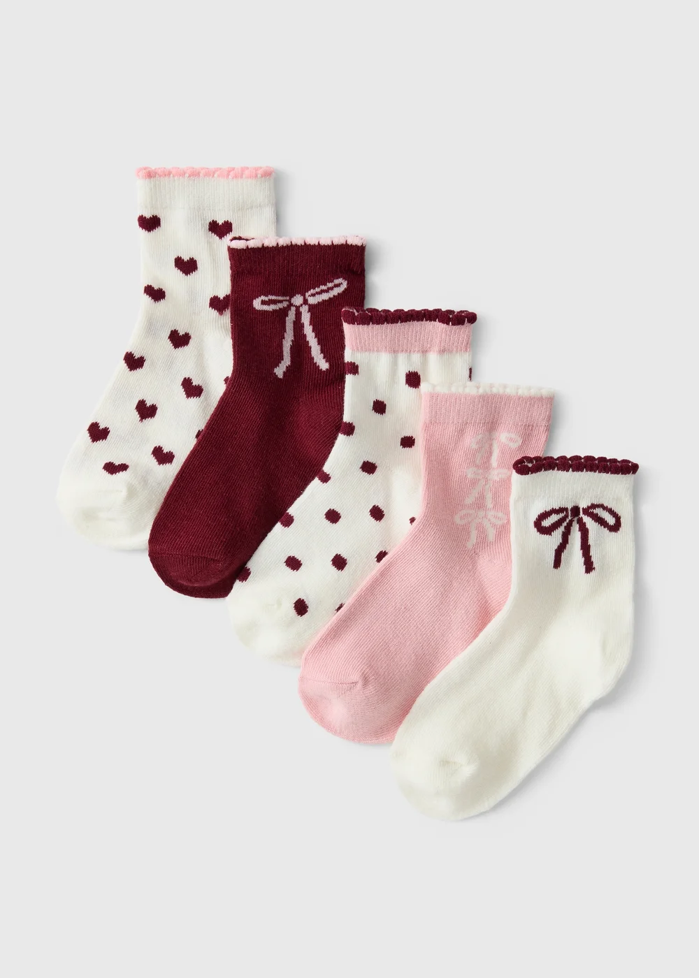5 Pack Girls Pink Multicoloured Ankle Socks (Younger 4-12) - 6-8.5 Image 1