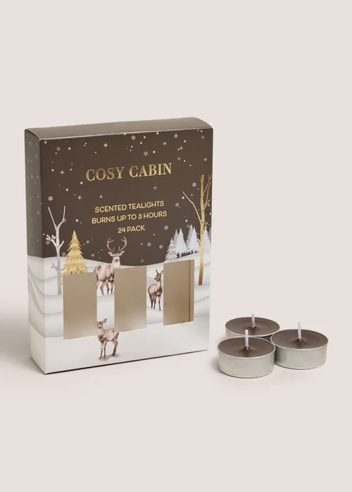 24 Pack Chocolate Brown Cosy Cabin Tea Lights Image 1