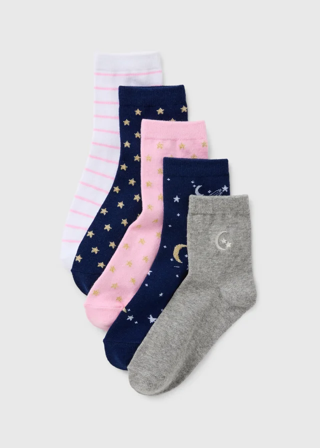 5 Pack Girls Celest Ankle Socks (Younger 6-Older 6.5)