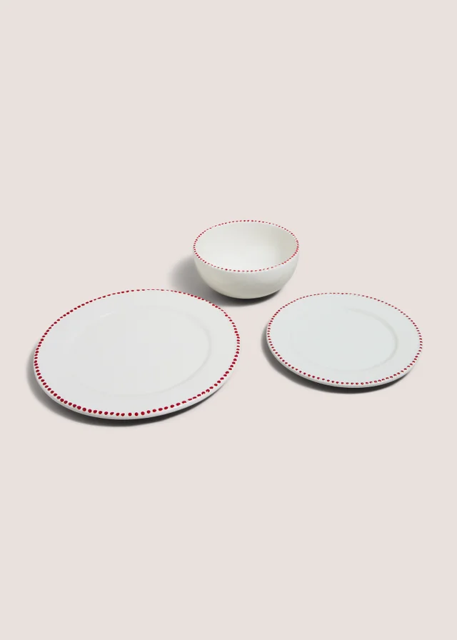 12 Piece Red Dotted Border Dinner Set