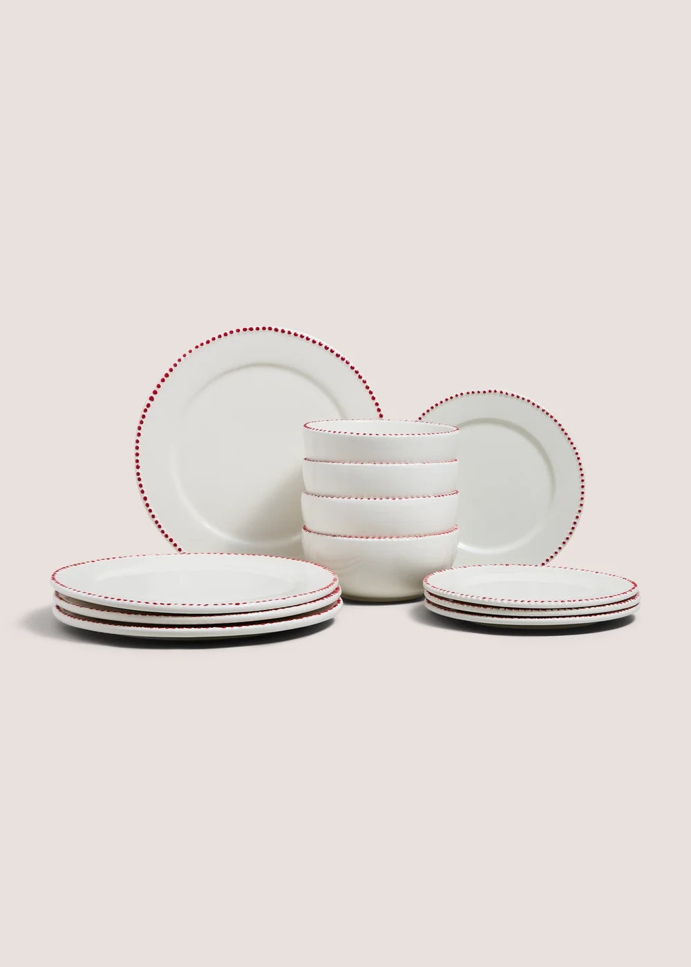 12 Piece Red Dotted Border Dinner Set Image 1