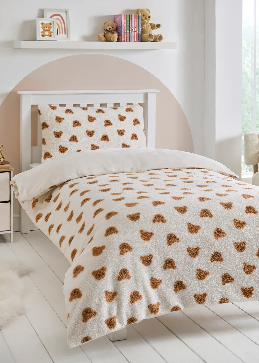 Natural Fleece Teddy Bear Duvet Set - Single Image 1