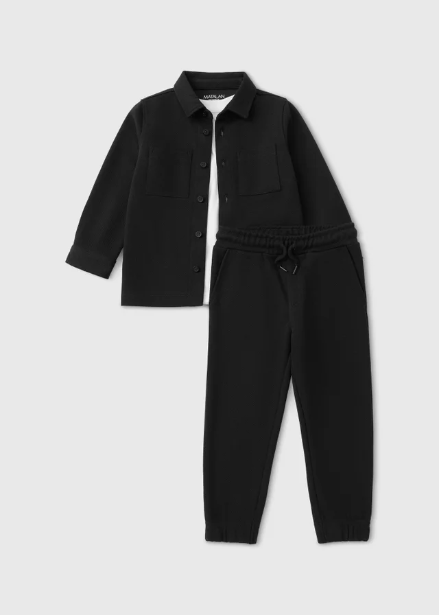 3 Piece Boys Black Jacquard Top & Jogging Bottoms Set (1-8yrs)