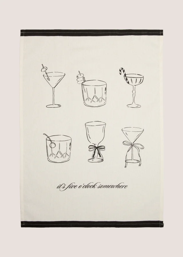 Cream Cocktail Christmas Tea Towel