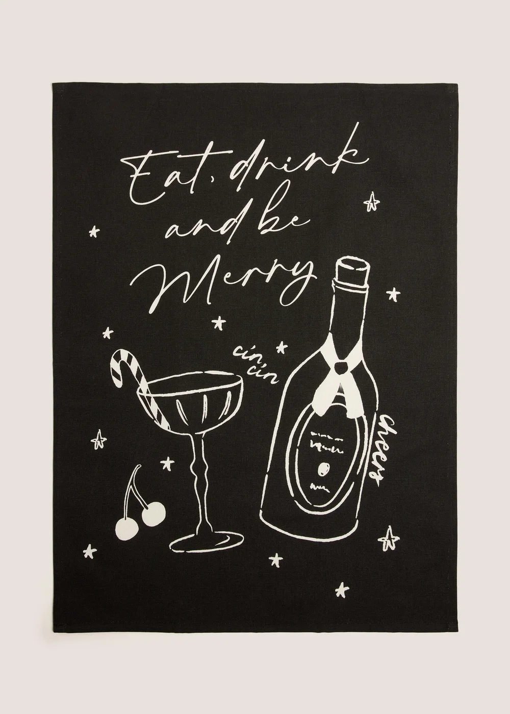 Black Be Merry Tea Towel Image 1