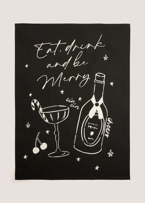 Black Be Merry Tea Towel Image 1