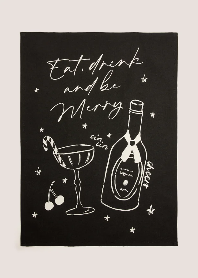 Black Be Merry Christmas Tea Towel