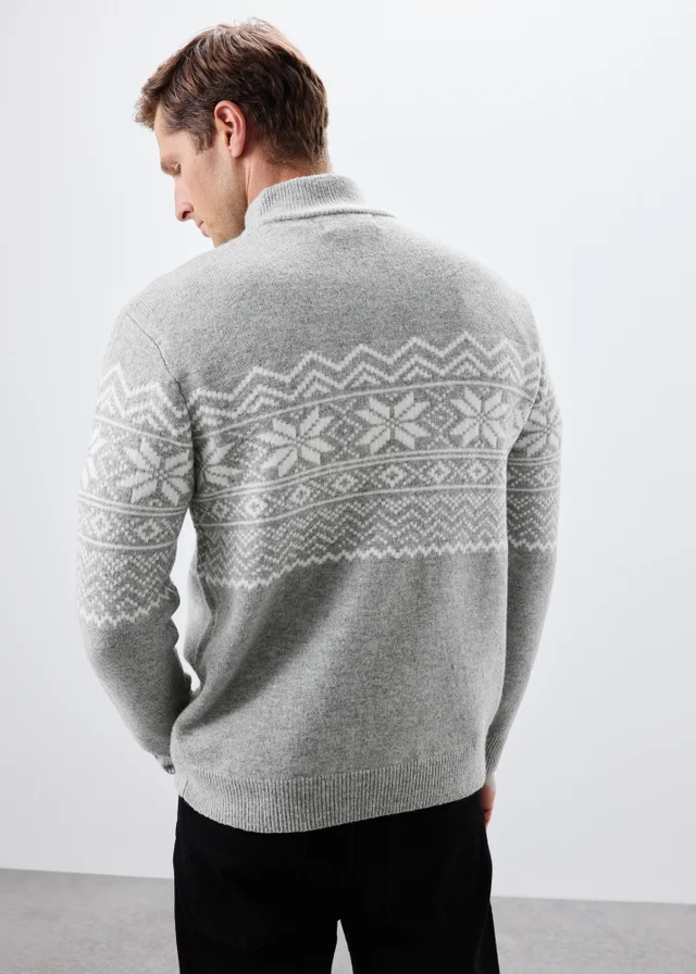 Grey Quarter Zip Christmas Jumper