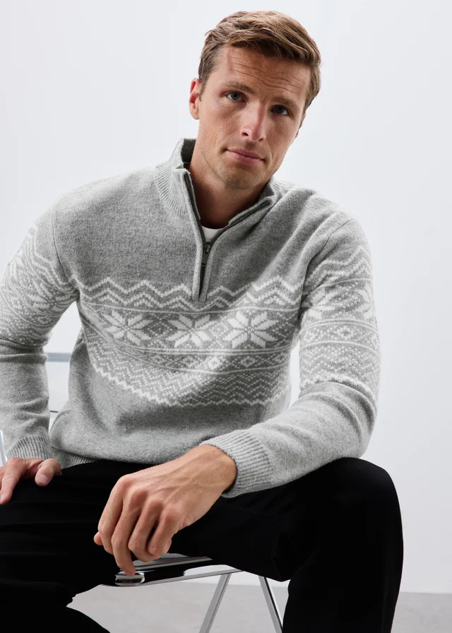 Grey Quarter Zip Christmas Jumper