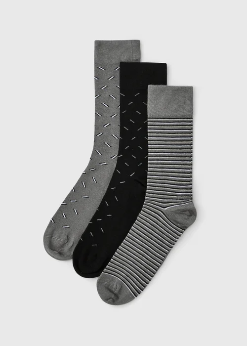 3 Pack Grey Patterned Modal Socks - 6-8.5 Image 1